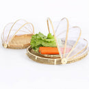 1pc Covered Bamboo Serving Food Tent Basket Tabletop Food Storage Holes M