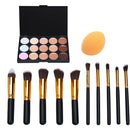 10PCS Makeup Brush Stonge Puff 15 Color Concealer Tool Set