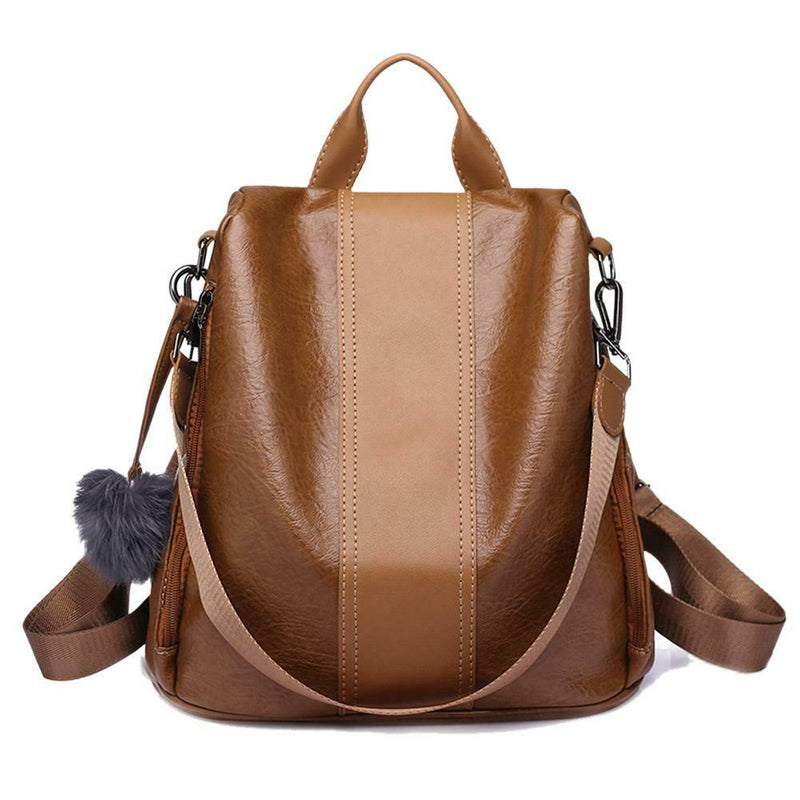 Pure Color Knapsack Women Large Backpacks Anti-theft Rucksack (Light Brown) SN9F
