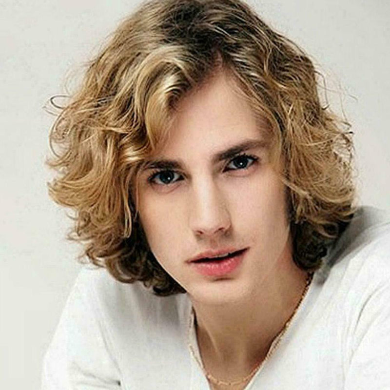 Men's Wig Big Wavy Highlighted Long Curly Hair Wig & Cap Wig Casual Multi-C Z5O7