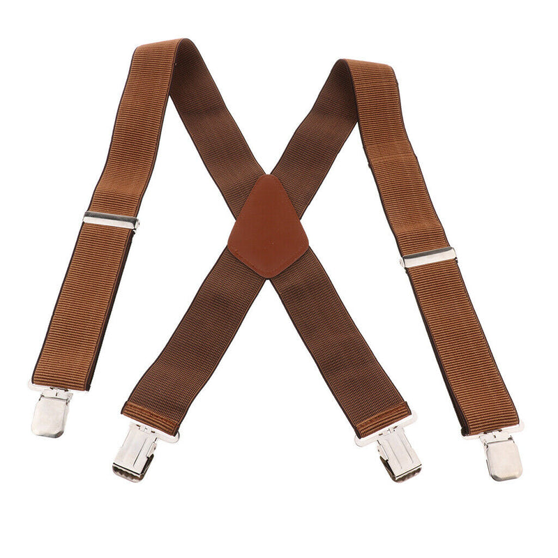 Heavy Duty Clip Suspenders, Mens Adjustable X Back Straps with Non Slip Clips