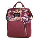 Mummy Maternity Backpacks Plant Print Baby Diaper Shoulder Bags (Purple)