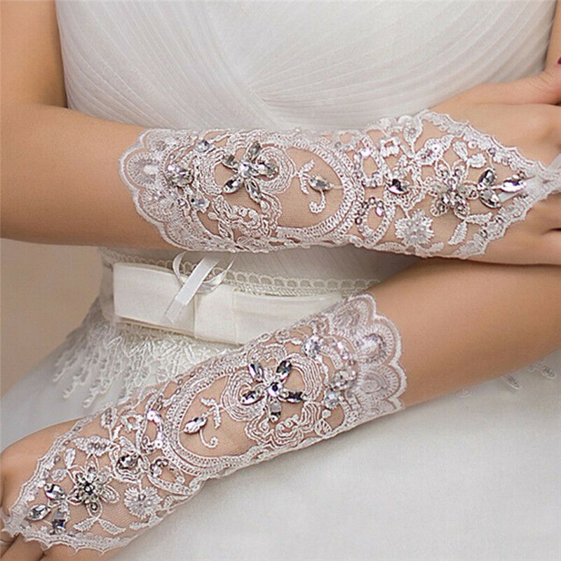Bride White Gloves Beads Embroidery Beaded Short Wedding Dress Bridal Gloves Gw