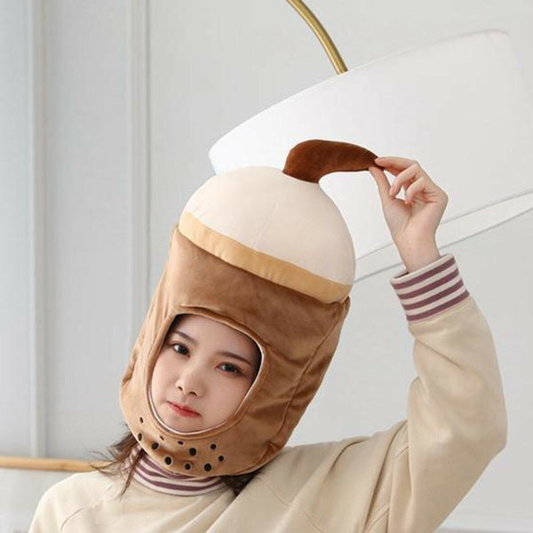 Girls Bubble Tea Shape Headband Plush Hat Cap Headdress for Women Teens