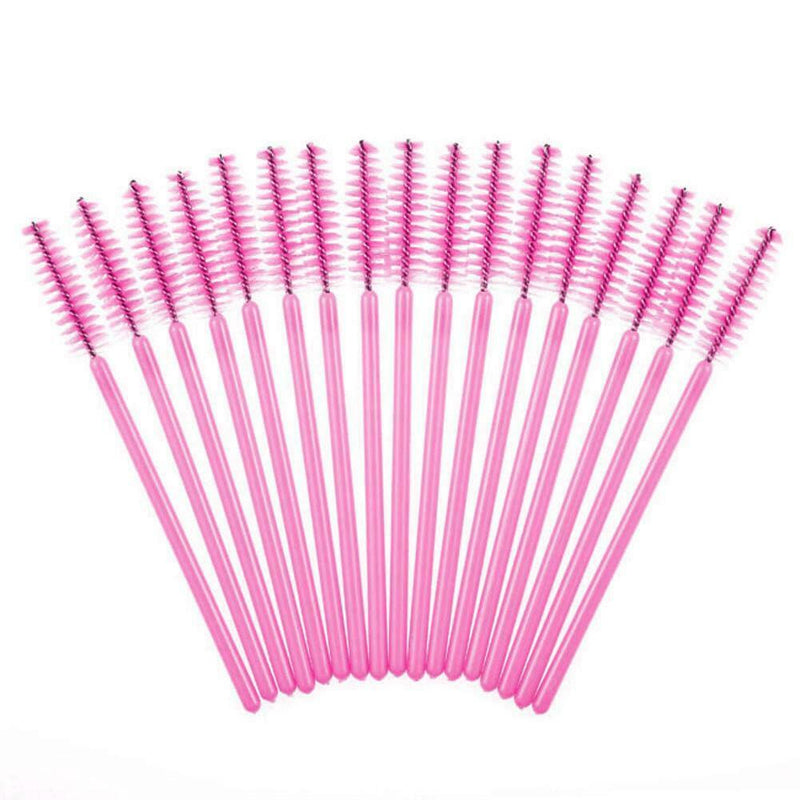 100Pcs Disposable Eyelash Brush Mascara Wands Applicator Spoolers (Pink)