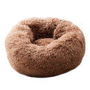 Round Soft Dog Bed Plush Kennel Nest Velvet Foldable Pet Mat (Coffee S)