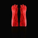 Waterof Gauntlet Gloves Long Heavy Duty Rubber PVC Red Coated 45cm V9J7