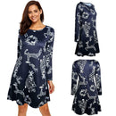 Christmas Floral Long Sleeve A-line Dress O-neck Retro Women Dresses (S)