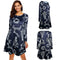 Christmas Floral Long Sleeve A-line Dress O-neck Retro Women Dresses (S)