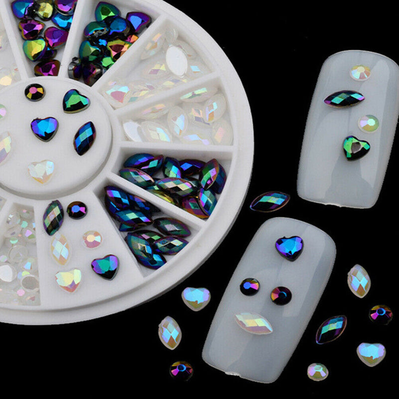 Multi-grids Peach Heart Round Nail Art Decorations Rhinestone Nail Ornament