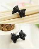 2X Black Rhinestone Crystal Bowknot Tie Ring Adjustable Bow Women Jewelry  In 3C