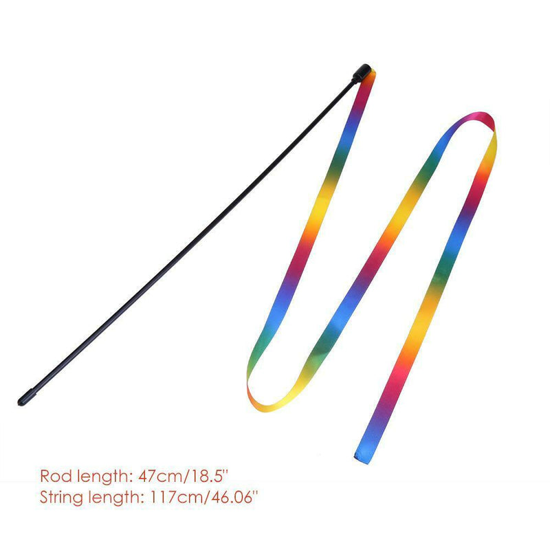 Rainbow Cloth Ribbon Tease Cats Rod Pets Kitten Interactive Scratching Toys A