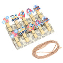 10Pcs/Set Rocket Spacecraft Wooden Clip Photo Clips with Hemp Rope BX
