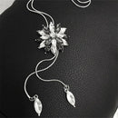 Women Cubic Flower Long Adjustable Chain Pendant Sweater Necklace (White +  Q6O2