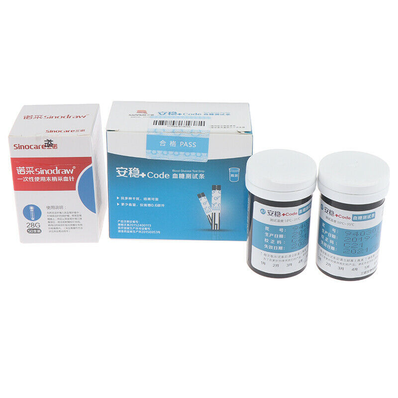 Diabetic Code Blood Glucose Test Strips 50pcs + Test Paper 50pcs Lancet Needles-