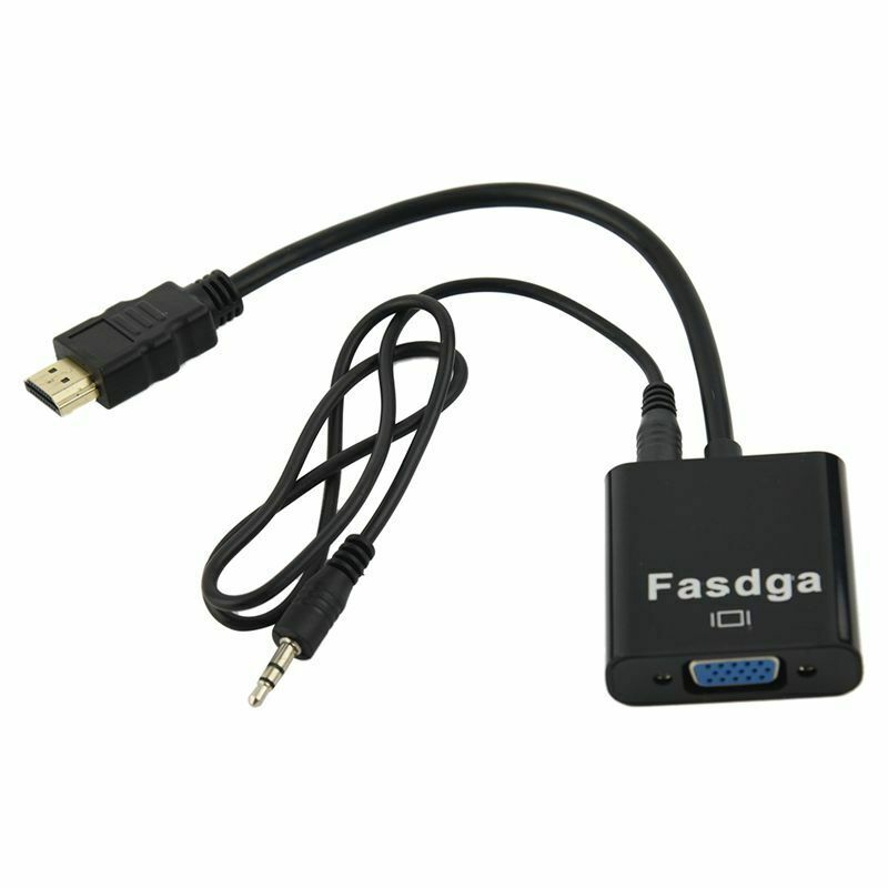 Fasdga HDMI to VGA converter adapter + 3.5 mm audio jack full HD 1080P blackF5E8