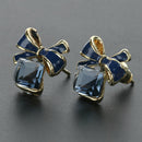 Bowknot Cubic Diamonds Cube Crystal Anti Allergic Ear Stud (Light Blue) A