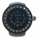Ladies Elastic Black Band Rhinestone Case Finger Ring Watch Z7Q4