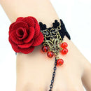 Handmade Retro Black Lace Vampire Slave Bracelet With Fabric Flower And Red
