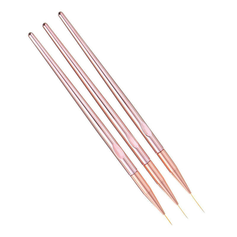 3Pcs Nail Art Liner Brushes 11,15,20mm Fine Tips For Short Strokes Detailing