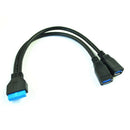 8-inch USB 3.0 20-Pin Motherboard Female to 2 Type-A Female Connectors Y-Ca