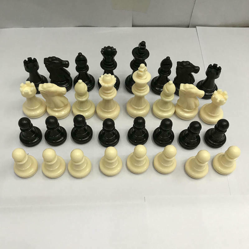Tournament Chess Pieces Set Weighted Plastic Pieces with King Black&White New