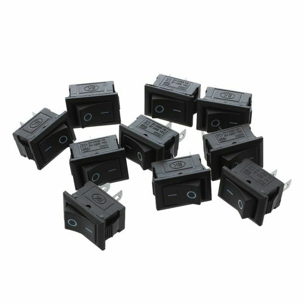 10 Pcs SPST Mini Black 2 Pin Rocker Switch AC 125V 10A 250V 6A Y8E9