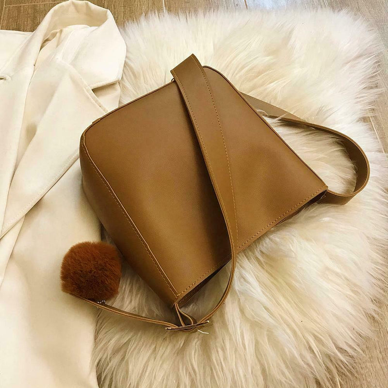 Women Leather Shoulder Crossbody Bag Messenger Bucket Handbag (Light Brown)