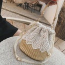 Women Lace Flower Straw Handbag Tote Summer Holiday Woven Bucket Bag Should
