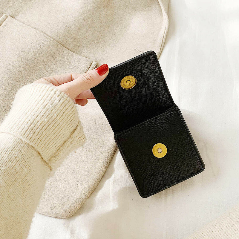Women Solid Mini Wrist Bag Leather Purse Wristlet Clutch Handbag (Black)