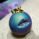 Titanium Coated Rainbow Druzy Crystal Agate Geode Quartz Ball Necklace Pendant