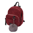 New Fashion Spring Women Corduroy Mini Backpack Girls School Bag with Plush