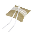 Rustic Wedding Hessian Burlap Satin Bow Ring Bearer Pillow Cushion 8"x8"