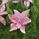 10pcs Glitter Flower Christmas Ornament Xmas Tree Pendant Decor (Rose Red)