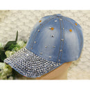 Blue Adjustable Rhinestoned Denim Baseball Cap Hiphop Cap For Women