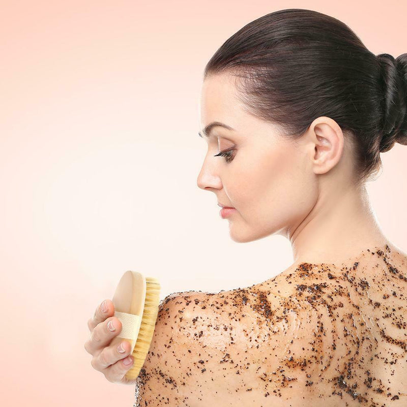 Soft Natural Bristle SPA Brush Wooden Bath Shower Brush Skin Body Massager