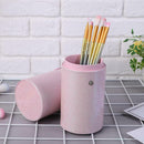 Portable PU Leather Cosmetic Storage Box Makeup Pen Brush Cup (L Pink) A