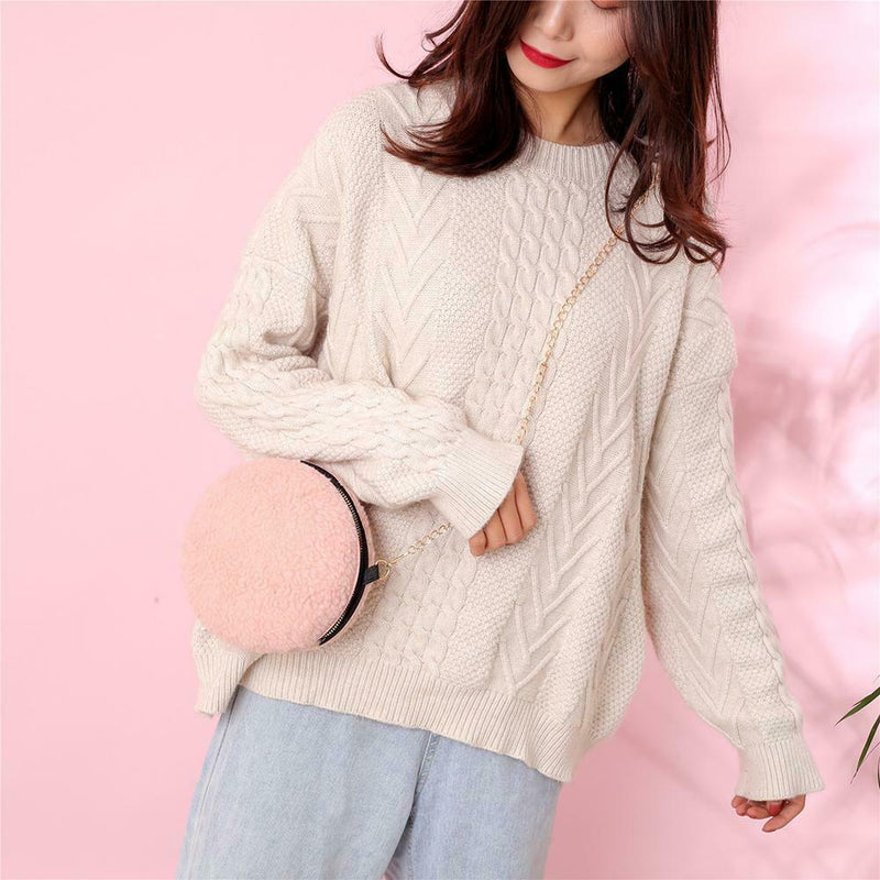 Small Round Messenger Bags Women Plush Shoulder Chain Handbags (Orange)