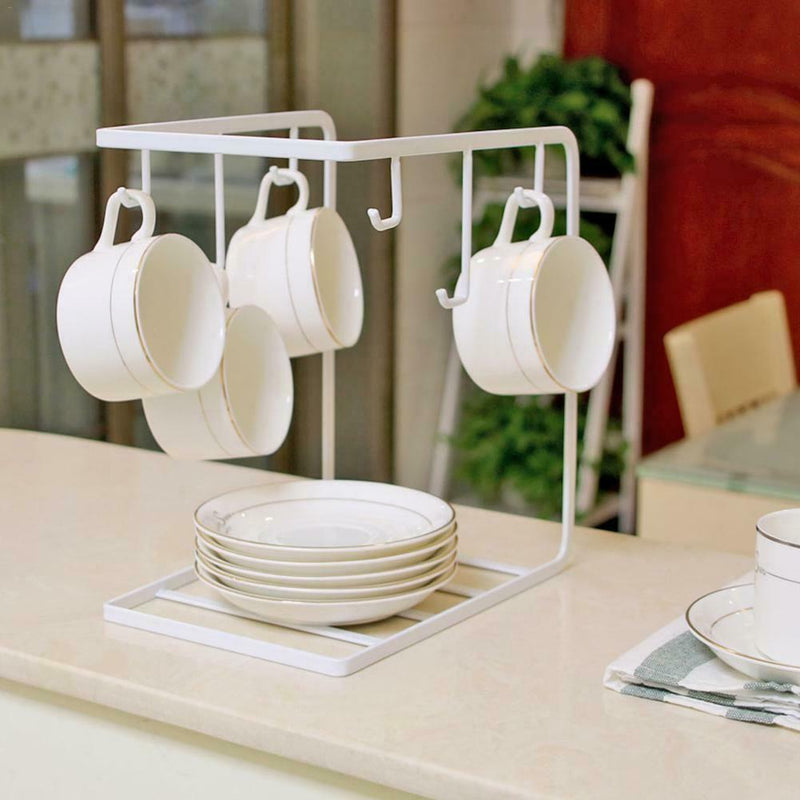 6-hook Stand Mug Coffee Cup Cup Handgrip Tray Rack With Holder With Storage HG4I