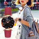 Women Casual Quartz Watches Leather Watchband Business Wristwatch (Red) A