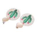 Fashion Jewelry Cactus Printed Braided Rattan Drop Earrings for Women