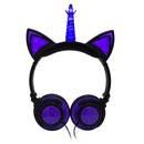 Cat Ear Unicorn Kids Headphones LED Flashing Girls Headband black purple