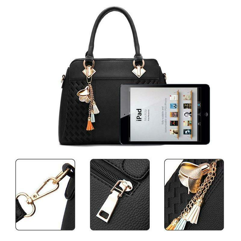 Women Handbags Ladies Purses Satchel Shoulder Bags Tote Bag(Black) E4D3