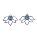 Women Alloy Retro Turquoise Petal Hollowed Leaves Pierced Stud Earrings
