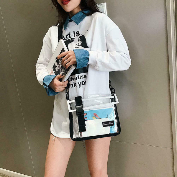 Transparent PVC Shoulder Messenger Bag Unisex Casual Crossbody Bags (White)