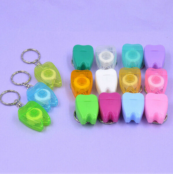 Portable Dental Floss Teeth Clean KeyRing Keychain Travel 15M Random Color S Bj