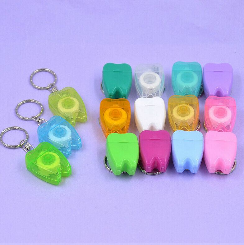 Portable Dental Floss Teeth Clean KeyRing Keychain Travel 15M Random Color S Bj