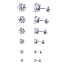 Stainless Steel Round Womens Stud Earrings Cubic Zirconia Inlaid 3-8mm 6Pairs JR