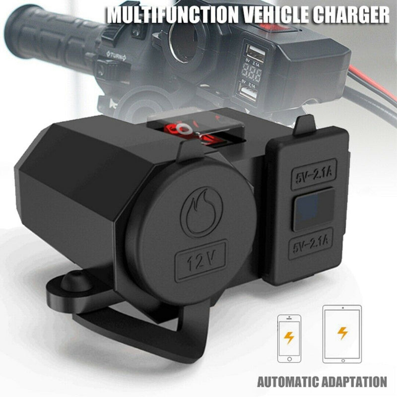 12V Dual USB Motorcycle Cigarette Lighter Waterproof Power Port Outlet Socket.