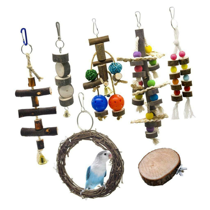 1Set/7pcs Parrots Bite Toys Parrots Birds Wooden Stand Toys Large Birds Finches